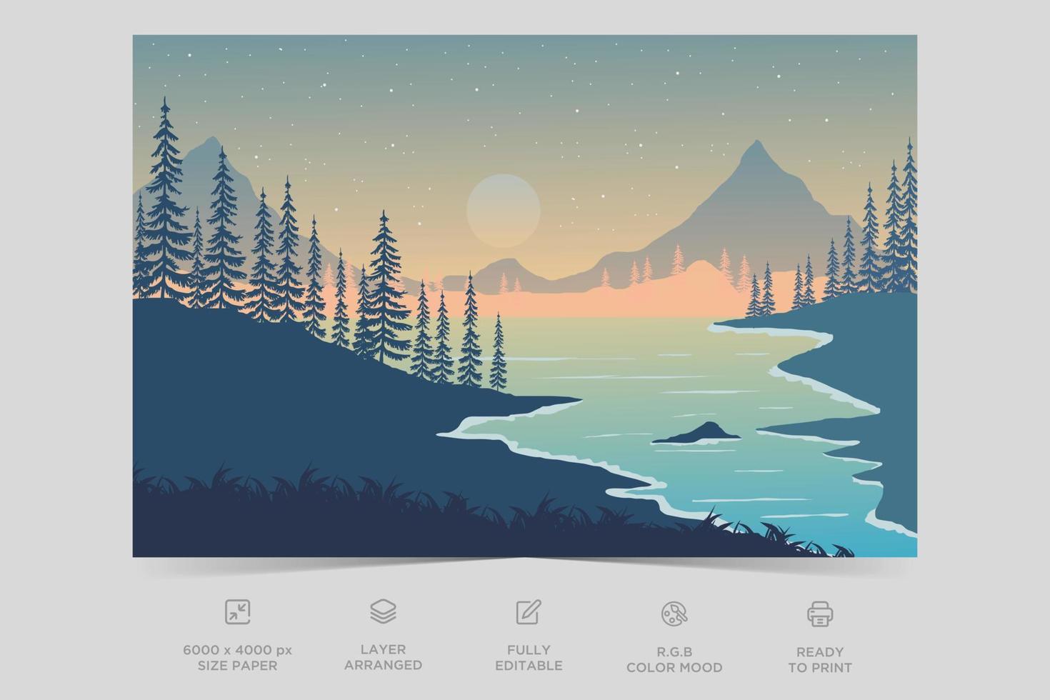 hermoso río lado naturaleza escena plana ilustración paisaje diseño fondo plantilla vector