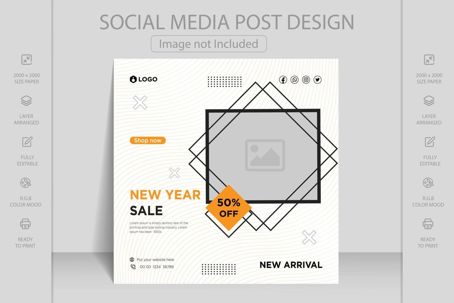 Happy new year greeting card template. Web banner and flyer design vector illustration. Suitable for social media post, mobile apps, banner design and web, internet ads.
