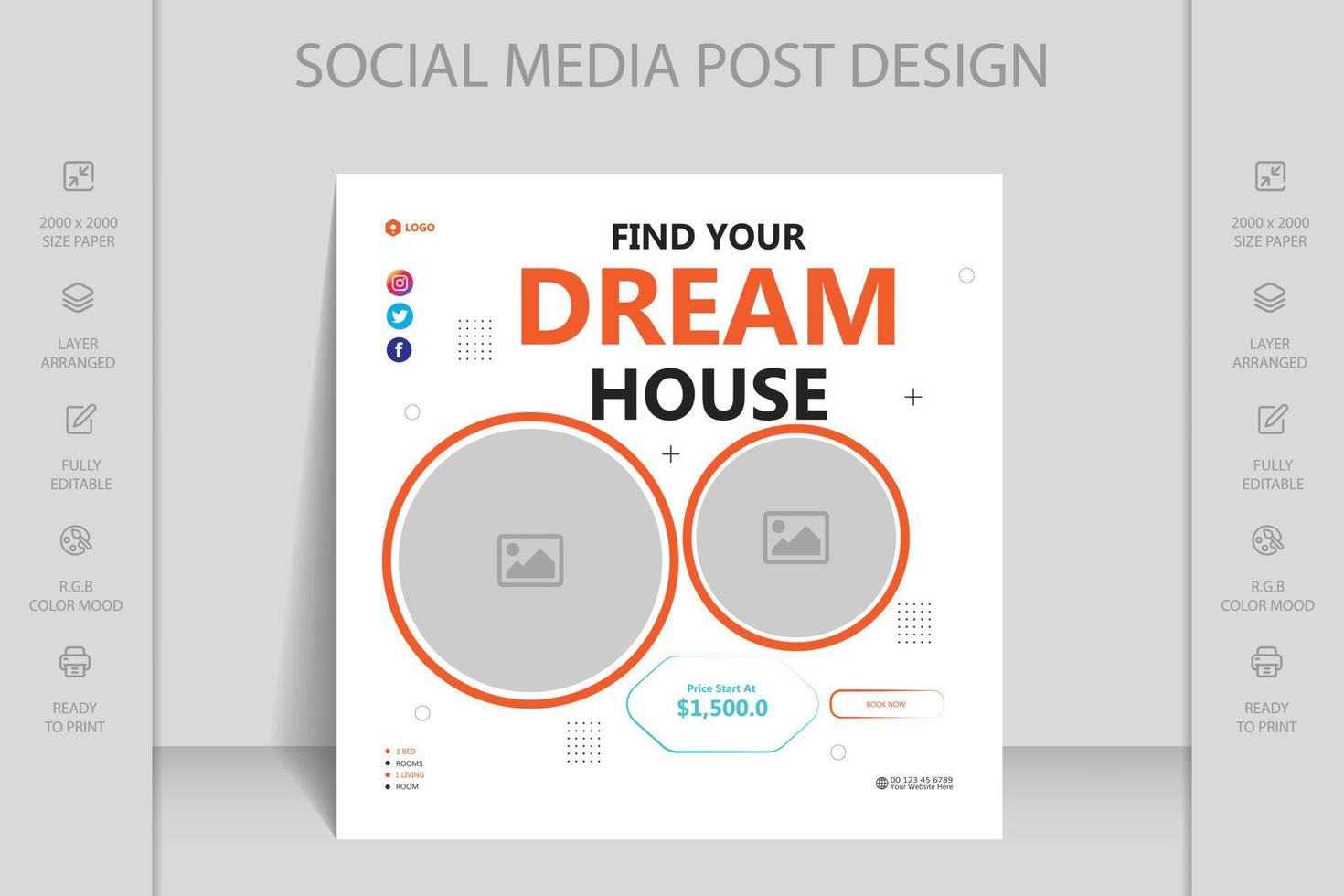 Real estate house property Instagram, Facebook, social media post or square web banner template vector