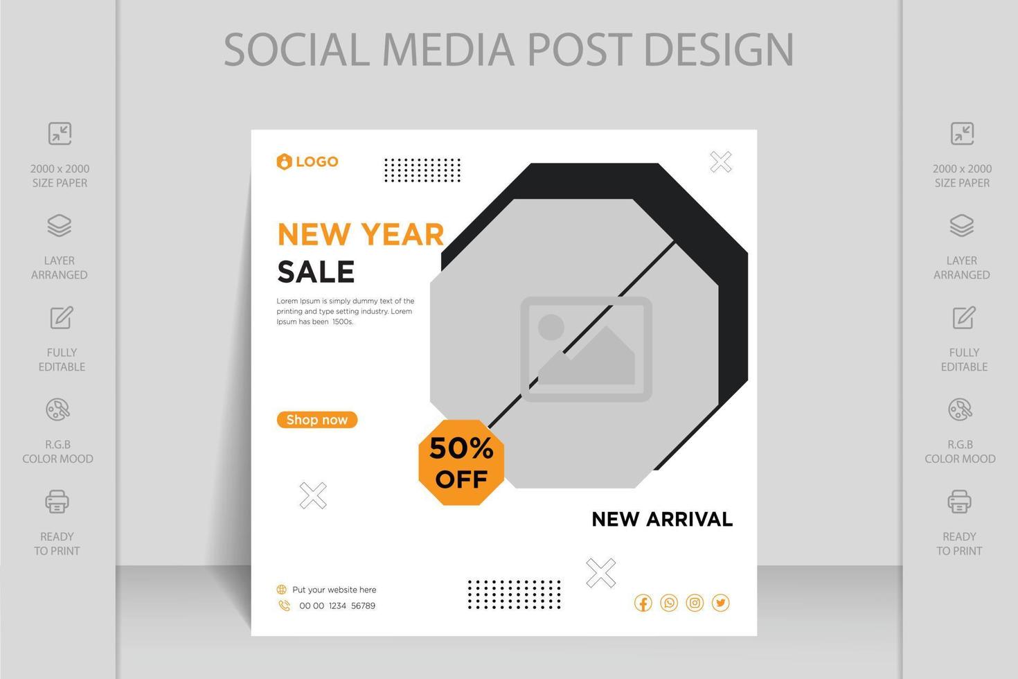 Winter sale, merry Christmas and happy new year square banner social media post template design. vector