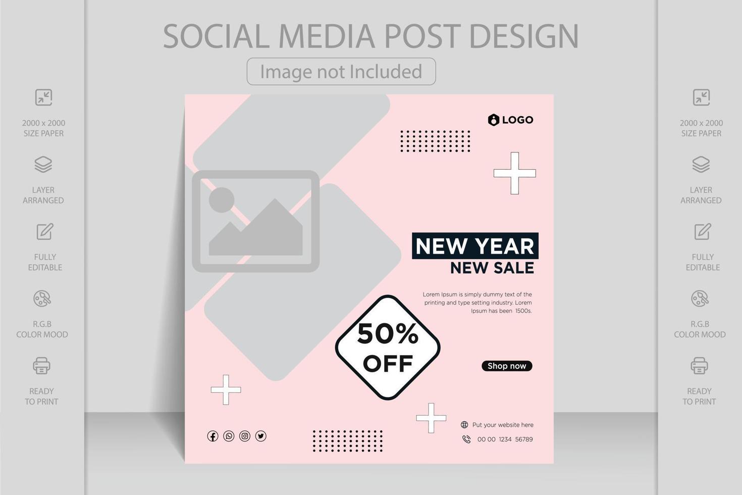 Happy new year, merry Christmas and winter sale square banner social media post template design. vector