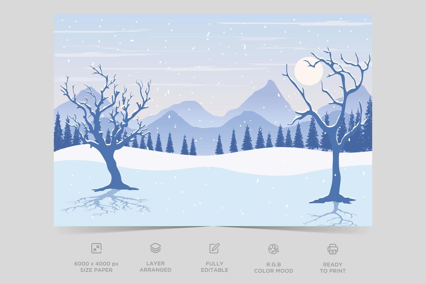 paisaje de montaña de hielo de invierno. paisaje de invierno de vacaciones. diseño de paisaje minimalista plano abstracto vector