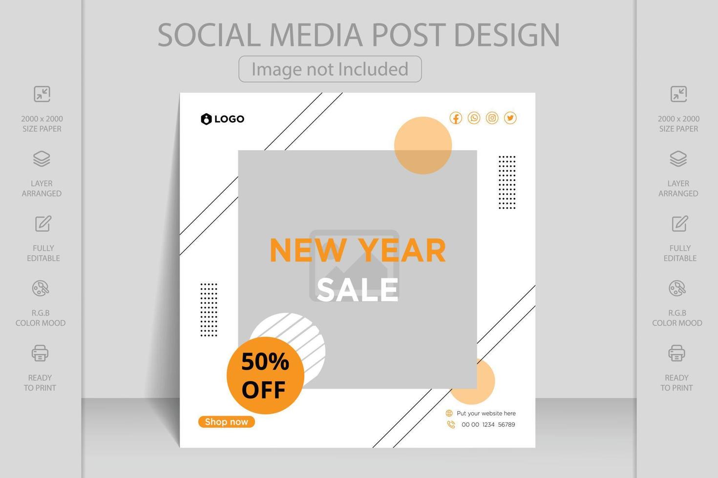 Happy new year greeting card template. Web banner and flyer design vector illustration. Suitable for social media post, mobile apps, banner design and web, internet ads.