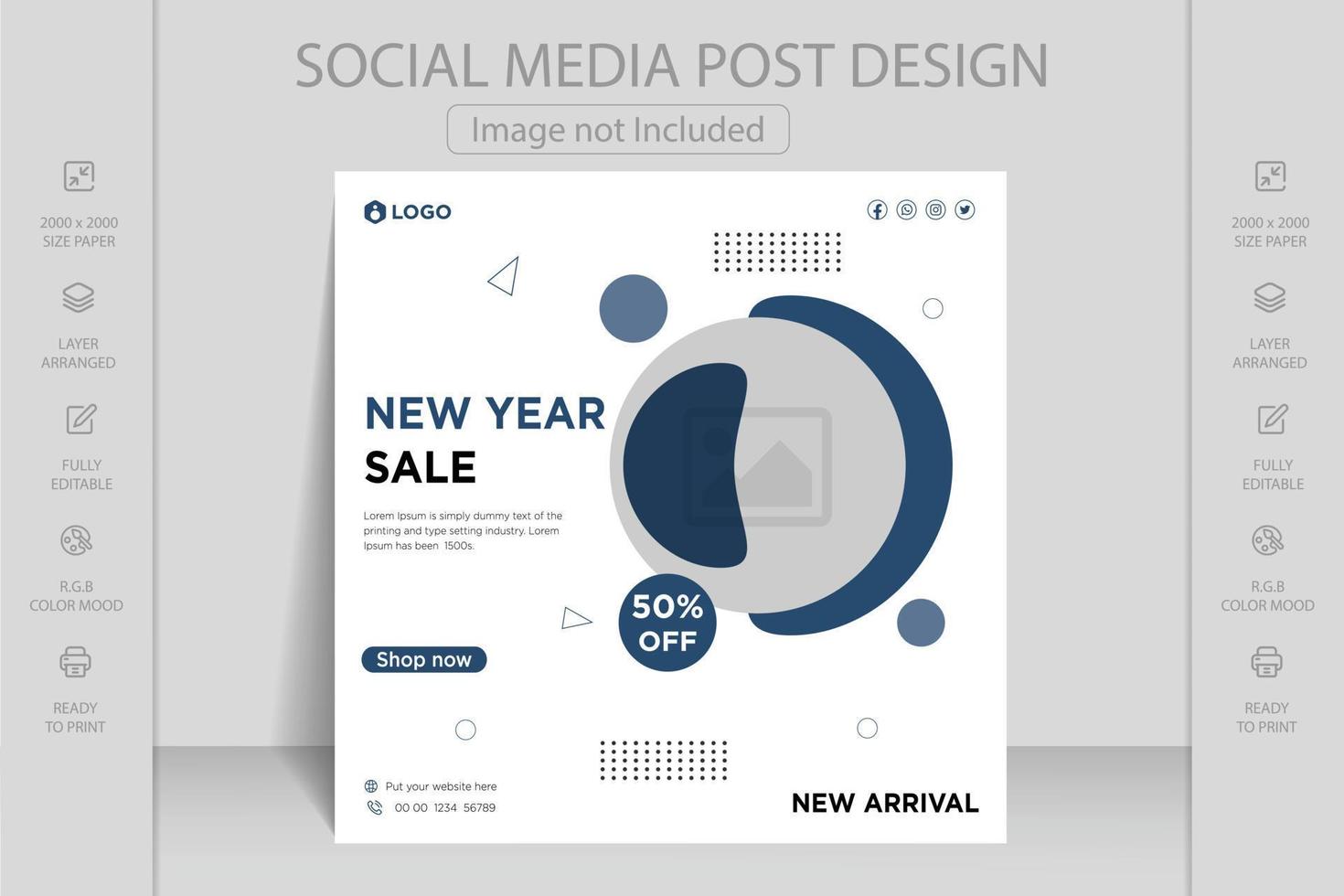 Winter sale, merry Christmas and happy new year square banner social media post template design. vector