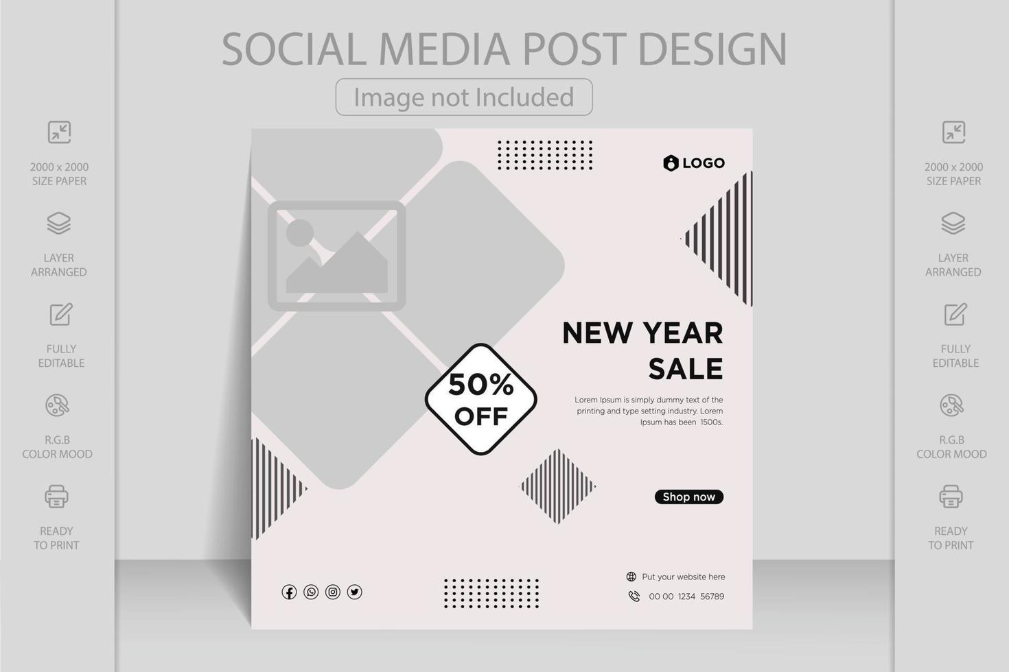 Winter sale, merry Christmas and happy new year square banner social media post template design. vector