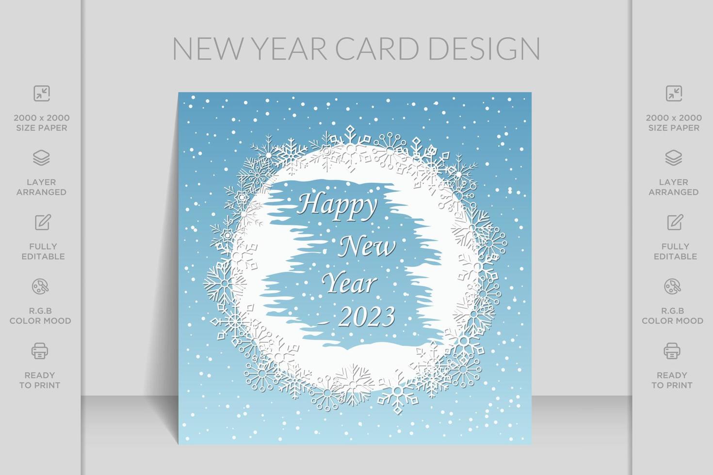 Christmas happy new year greeting card with floral frame background. Suitable for social media post vector