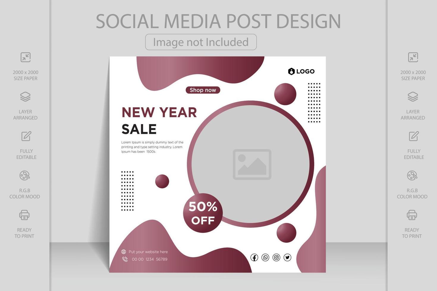 Happy new year greeting card template. Web banner and flyer design vector illustration. Suitable for social media post, mobile apps, banner design and web, internet ads.