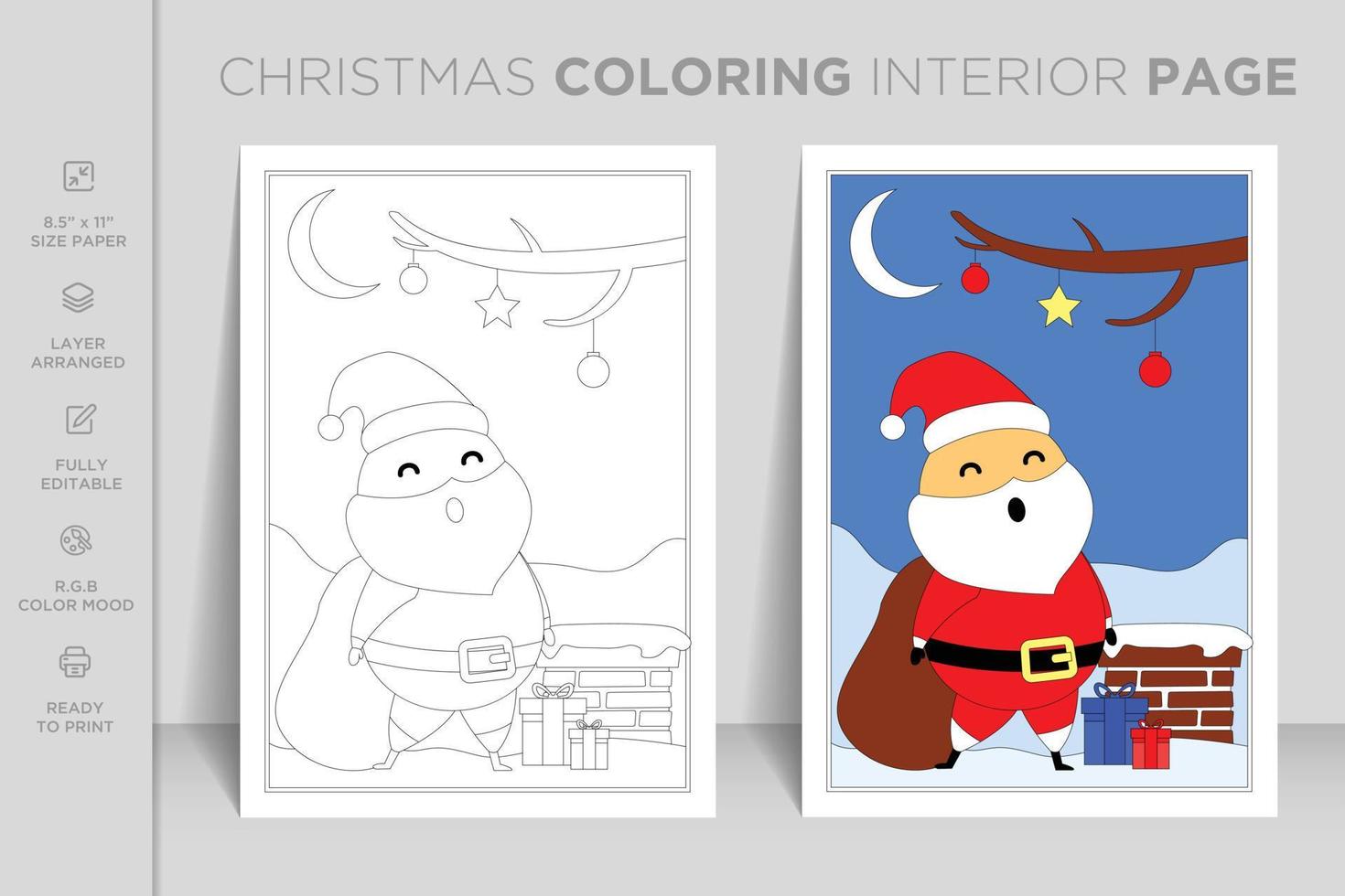 Ready to print complete Christmas coloring book interior page vector