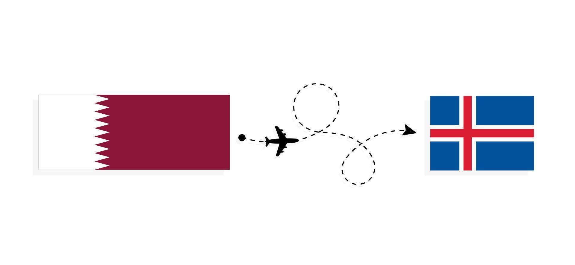 Flight and travel from Qatar to Iceland by passenger airplane Travel concept vector