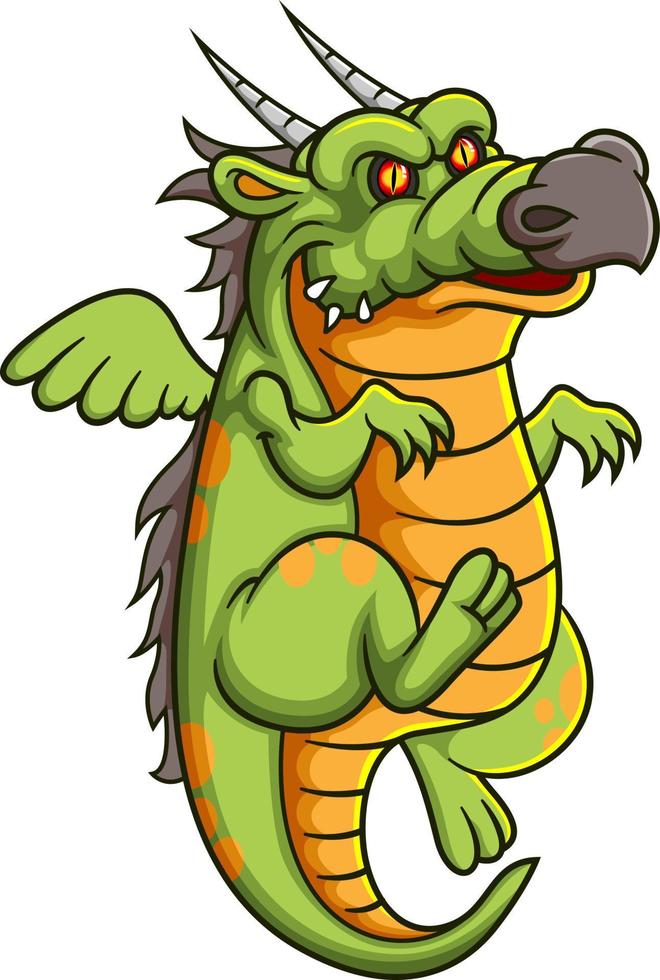 dragón verde de fantasía volando y enojado vector