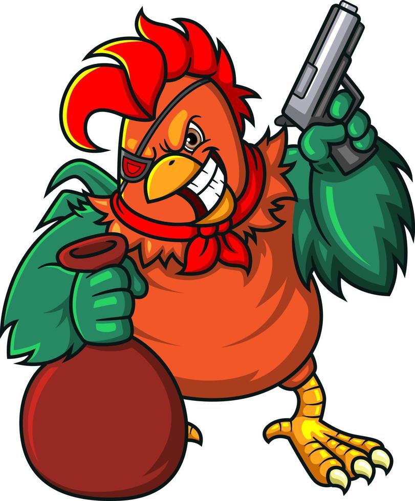 The robber rooster holding gun vector