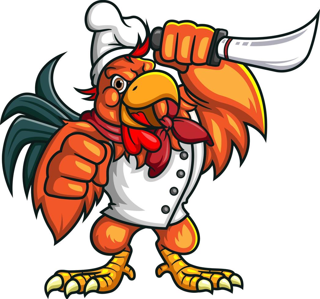 The chef rooster holding knife vector