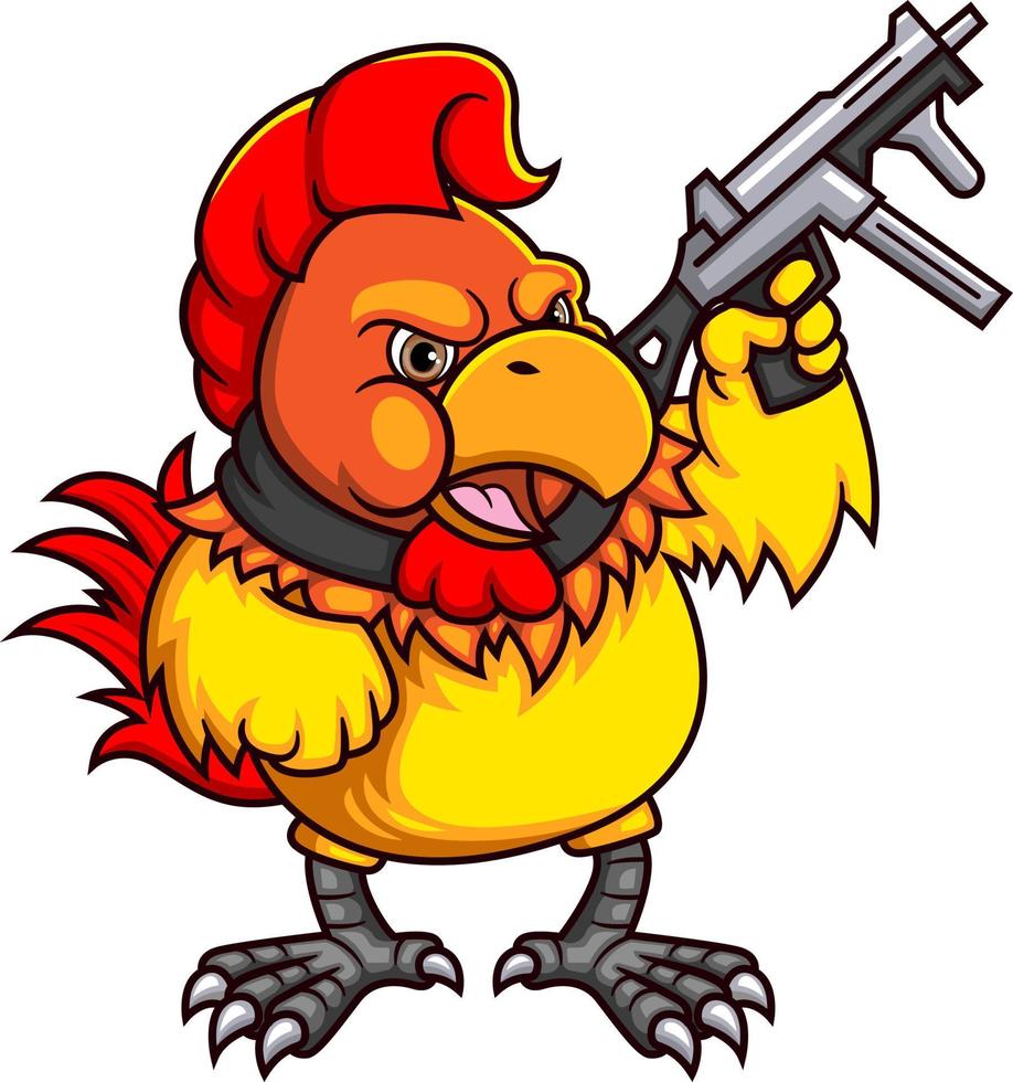 The cute rooster with machine gun vector