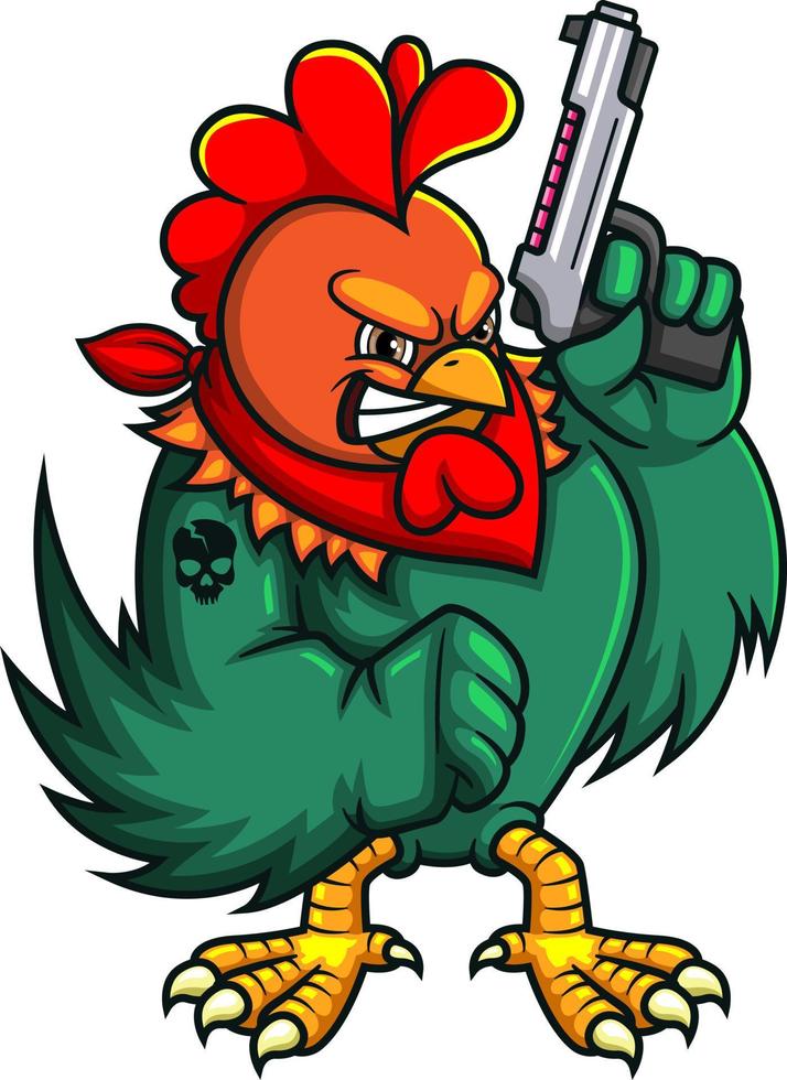 The angry rooster holding gun vector