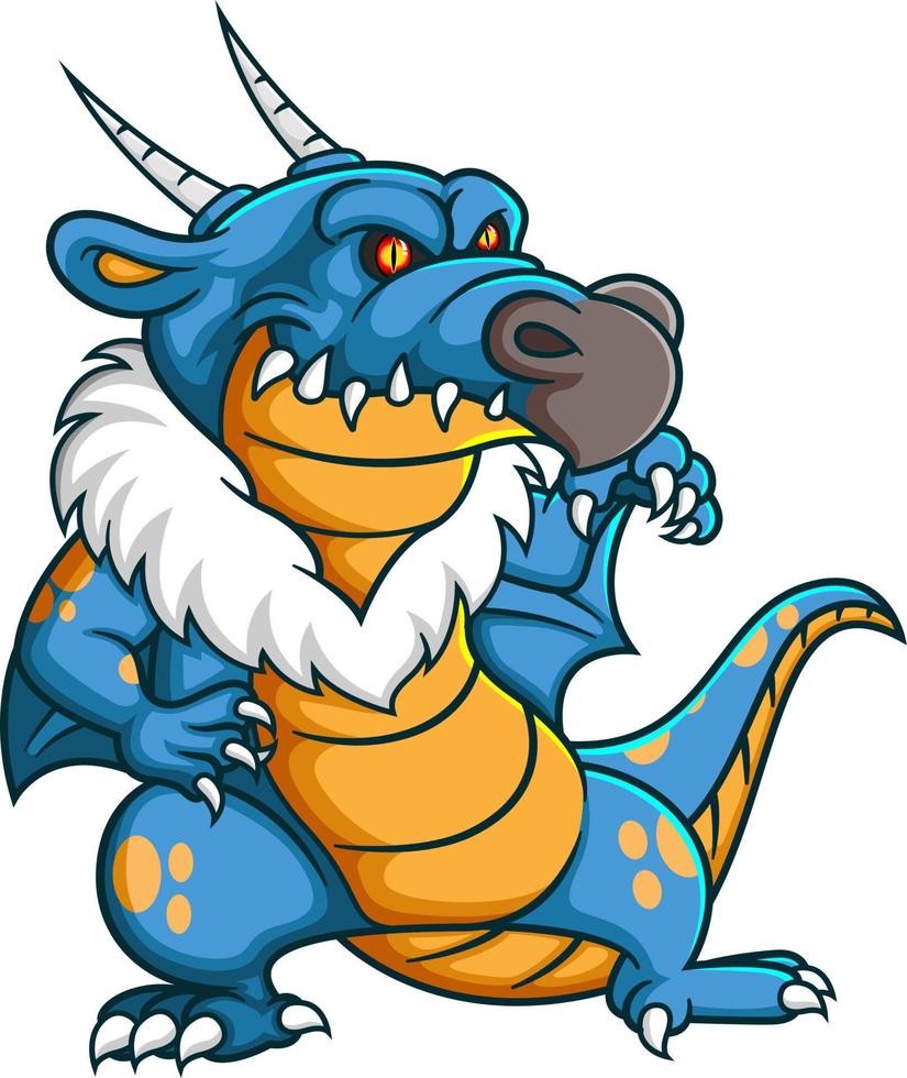 A Strong blue dragon cartoon character vector