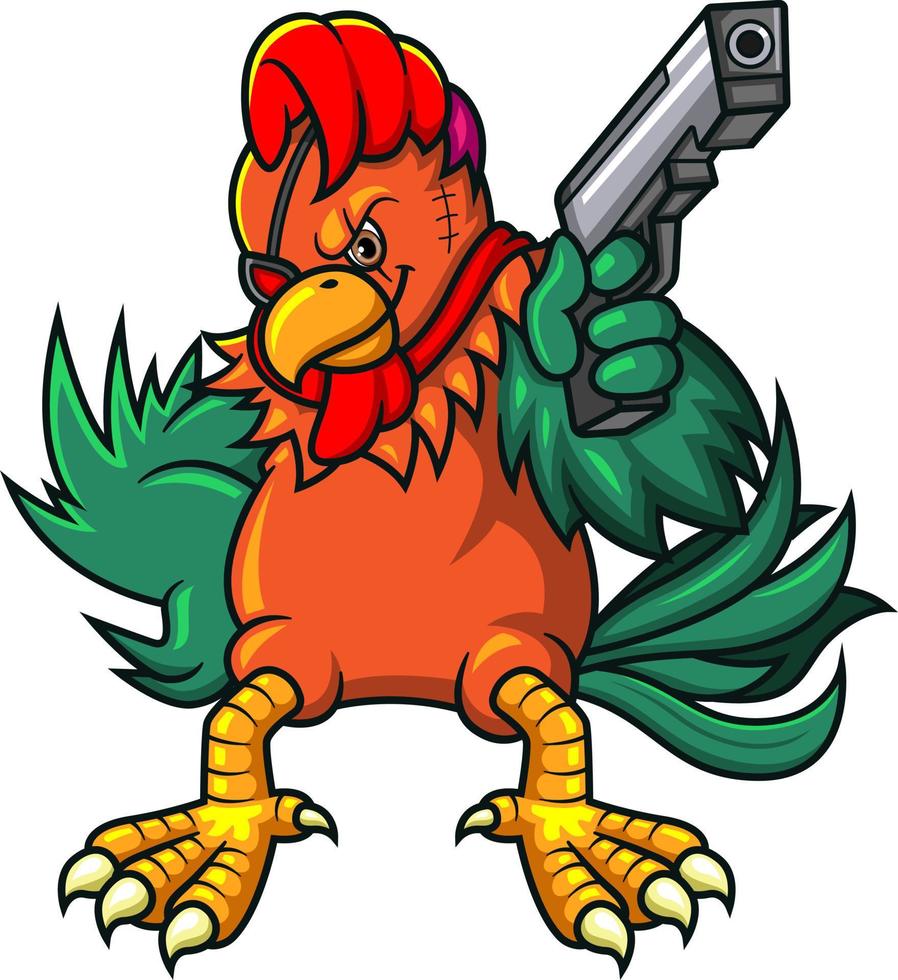 The crime rooster with gun vector