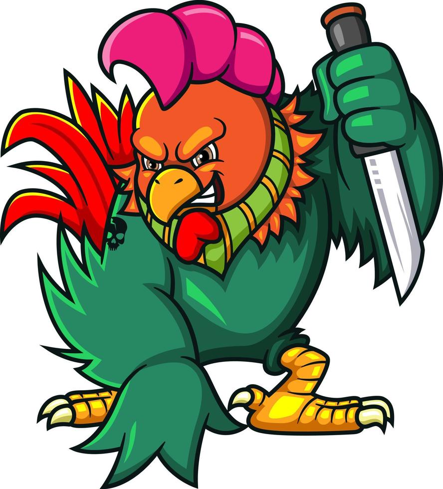 The strong rooster holding knife vector