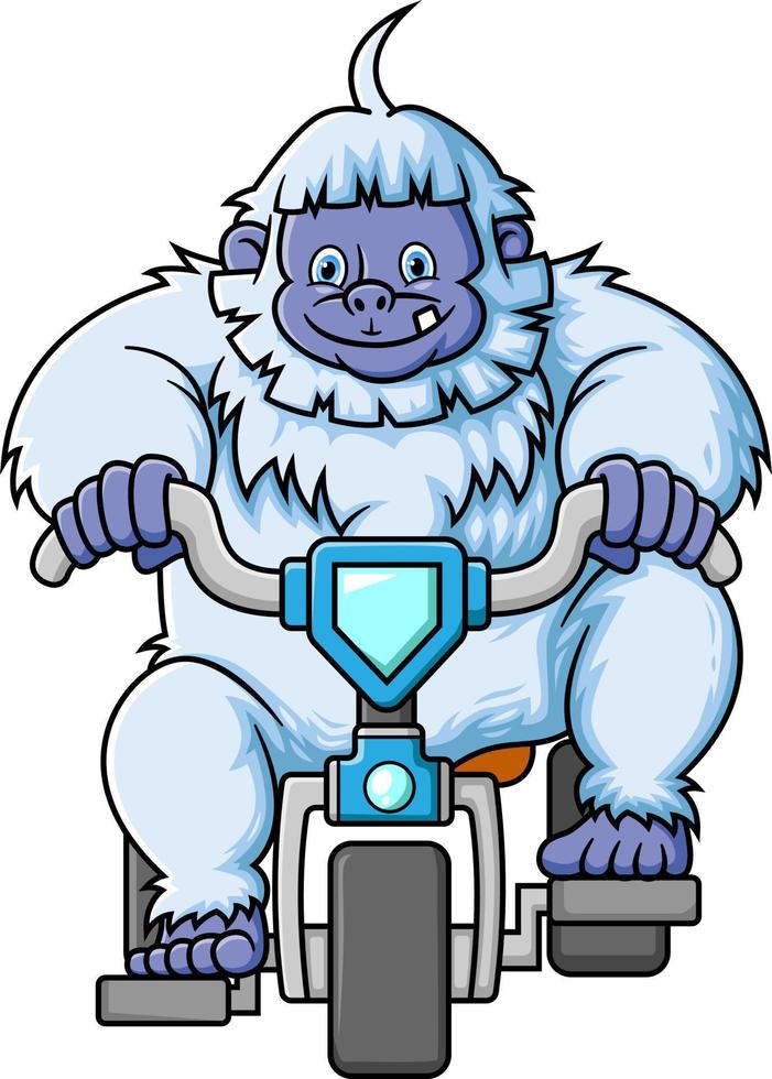 gracioso un gran yeti andando en bicicleta vector