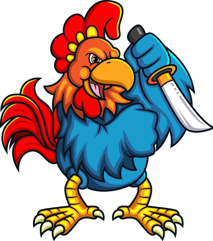 The rooster fighter holding knife vector