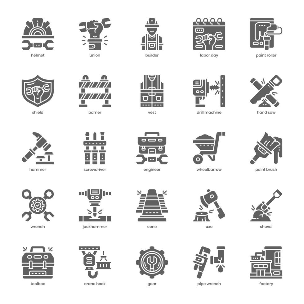 paquete de iconos del día del trabajo para el diseño de su sitio web, logotipo, aplicación e interfaz de usuario. diseño de glifo de icono del día del trabajo. ilustración de gráficos vectoriales y trazo editable. vector