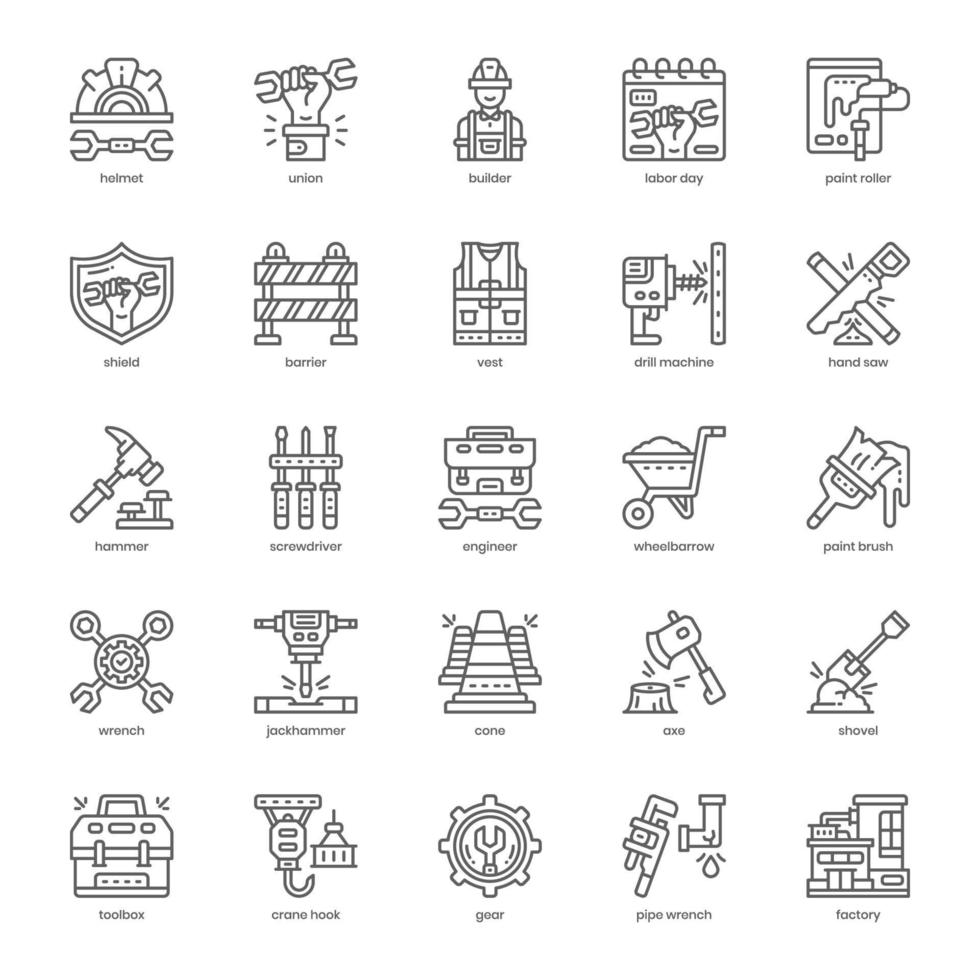 Labour Day icon pack for your website design, logo, app, and user interface. Labour Day icon outline design. Vector graphics illustration and editable stroke.