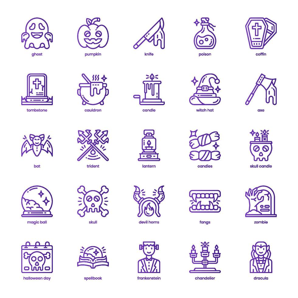 Halloween icon pack for your website design, logo, app, and user interface. Halloween icon basic line gradient design. Vector graphics illustration and editable stroke.