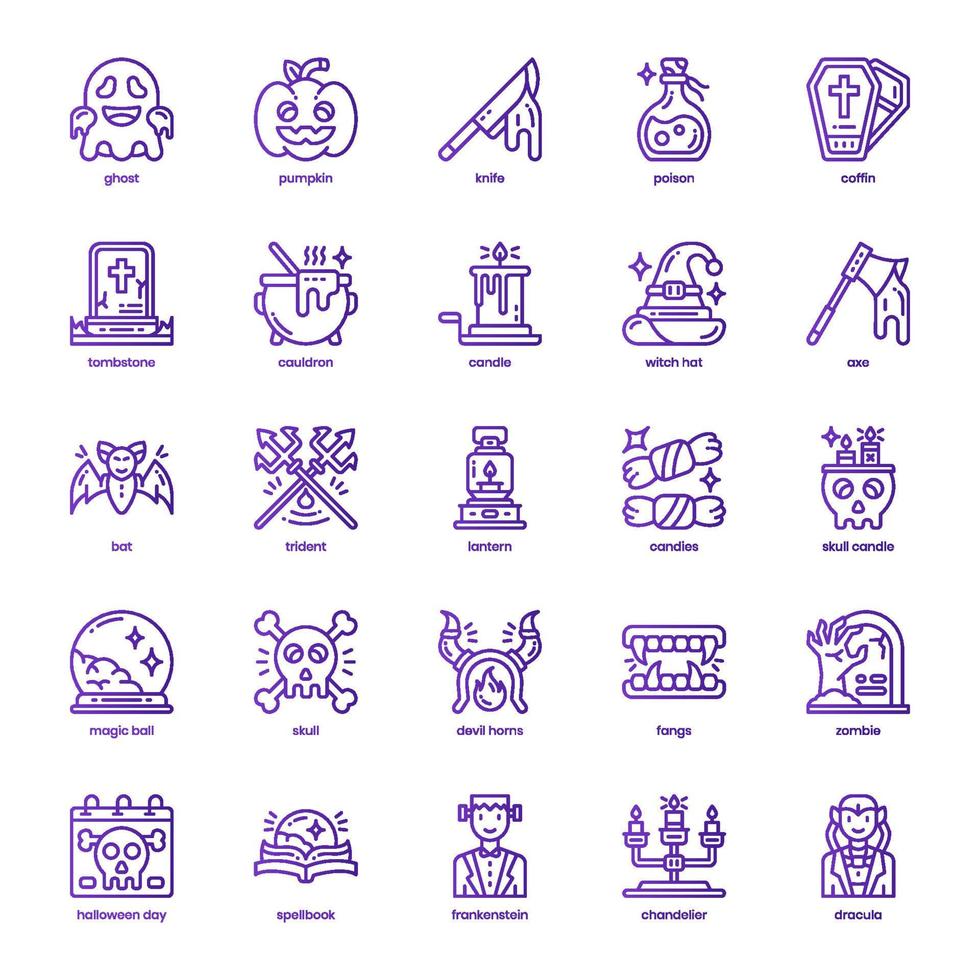 paquete de iconos de halloween para el diseño de su sitio web, logotipo, aplicación e interfaz de usuario. icono de halloween diseño de degradado de línea básica. ilustración de gráficos vectoriales y trazo editable. vector