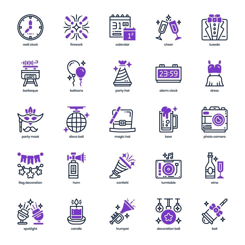 New Year icon pack for your website design, logo, app, and user interface. New Year icon mixed line and solid design. Vector graphics illustration and editable stroke.