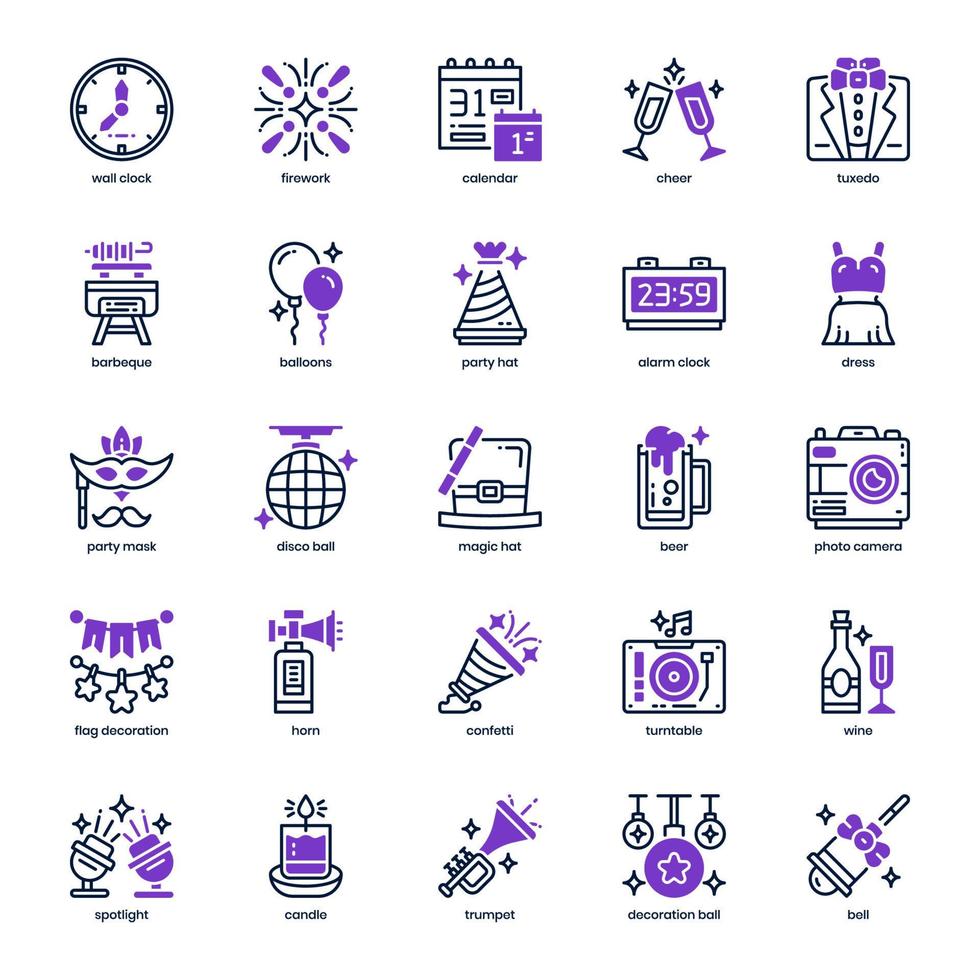 paquete de iconos de año nuevo para el diseño de su sitio web, logotipo, aplicación e interfaz de usuario. icono de año nuevo línea mixta y diseño sólido. ilustración de gráficos vectoriales y trazo editable. vector