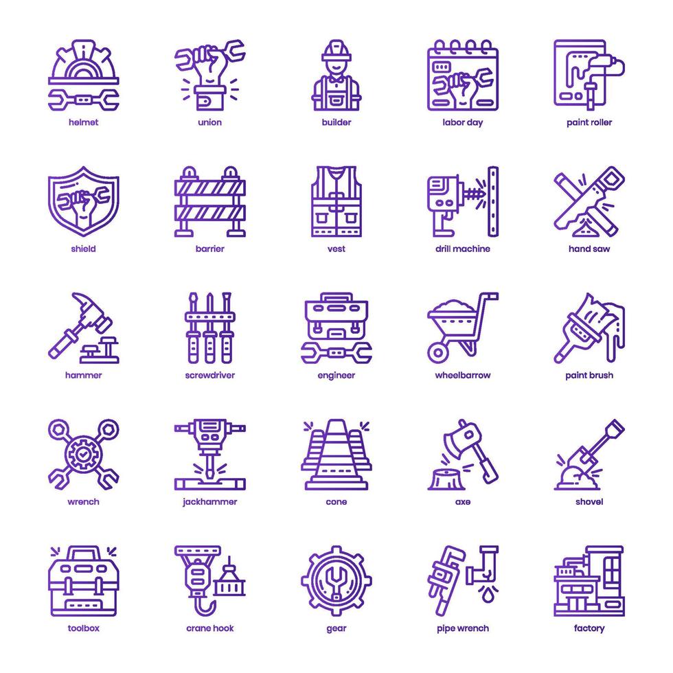 Labour Day icon pack for your website design, logo, app, and user interface. Labour Day icon basic line gradient design. Vector graphics illustration and editable stroke.
