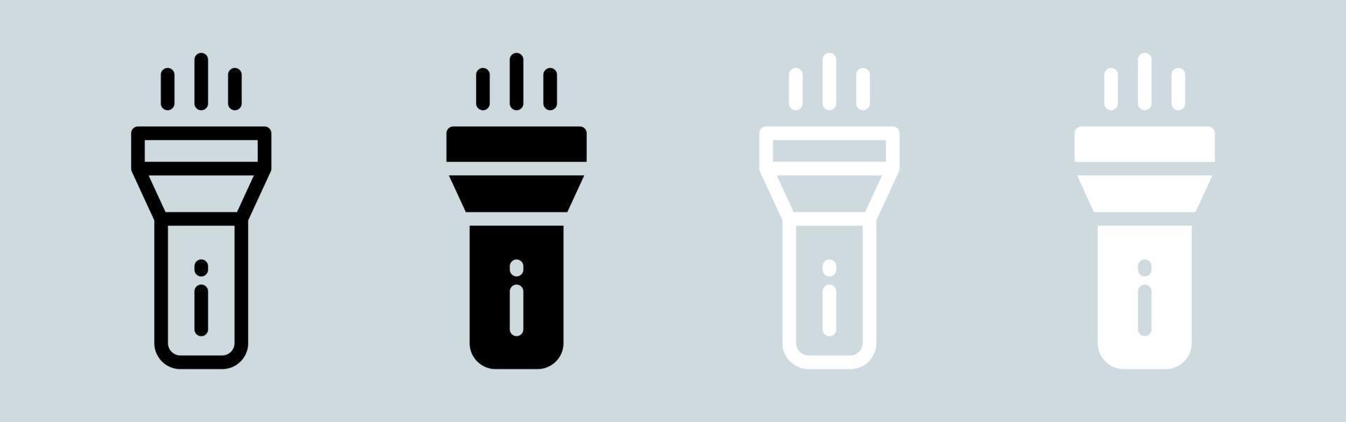 Flashlight icon set in black and white. Torch signs vector illustration