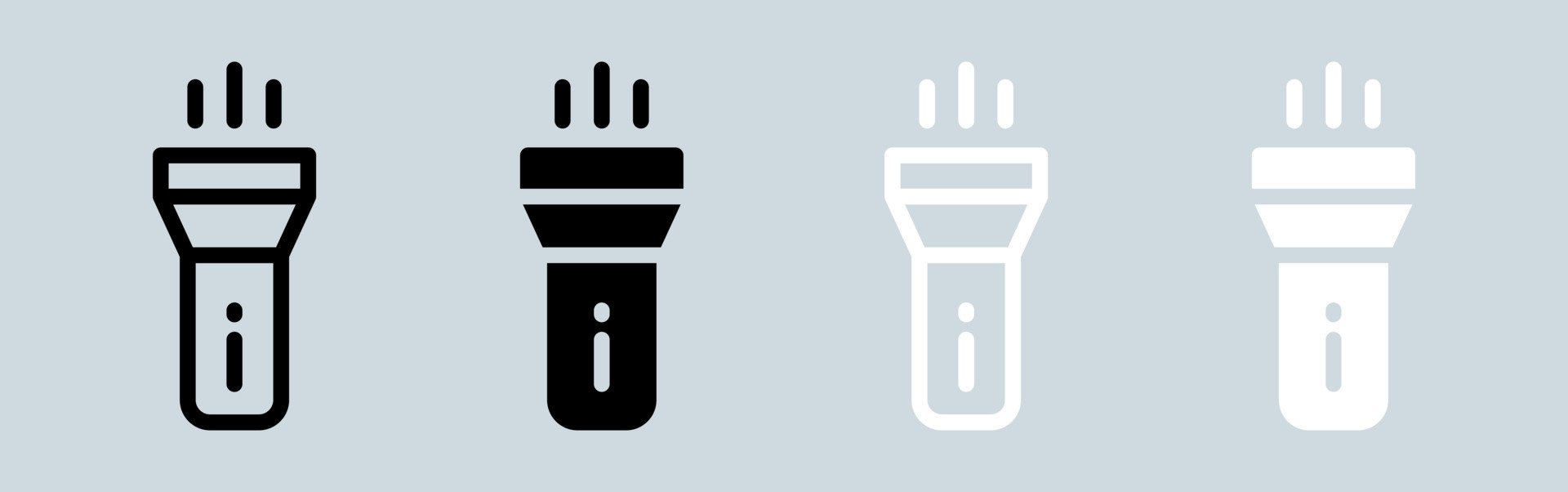 Flashlight icon set in black and white. Torch signs vector illustration
