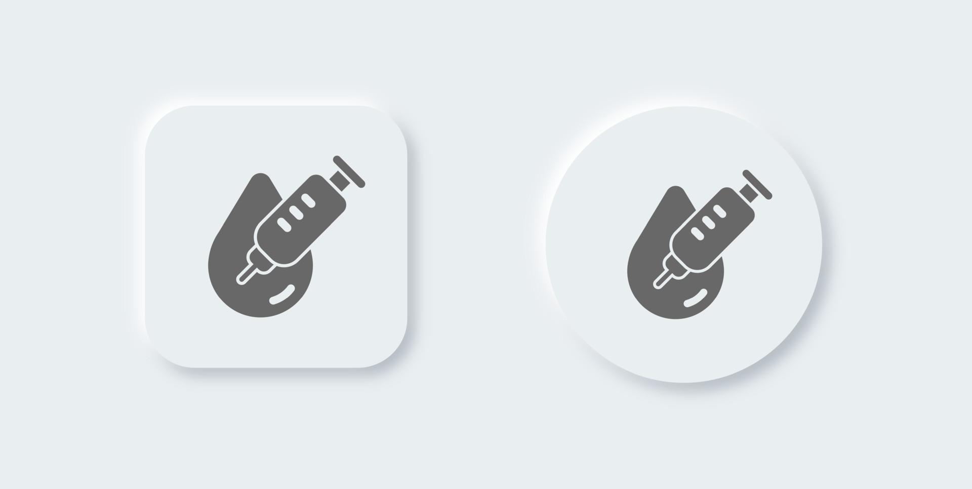 Inject solid icon in neomorphic design style. Medicine signs vector illustration.