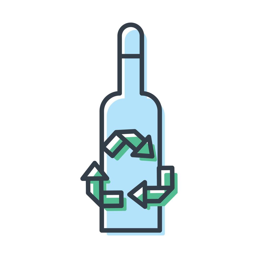 icono vectorial aislado de botella de vidrio o plástico con signo de reciclaje. vector