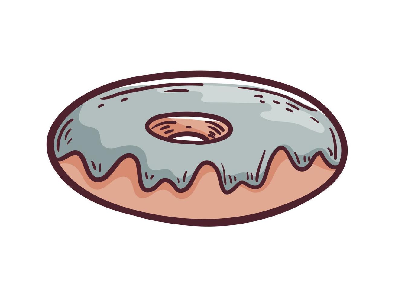 Vector simple isolated illustration on white background. Cartoon doodle picture of a donut with frosting. Single object for design or logo with black outline.