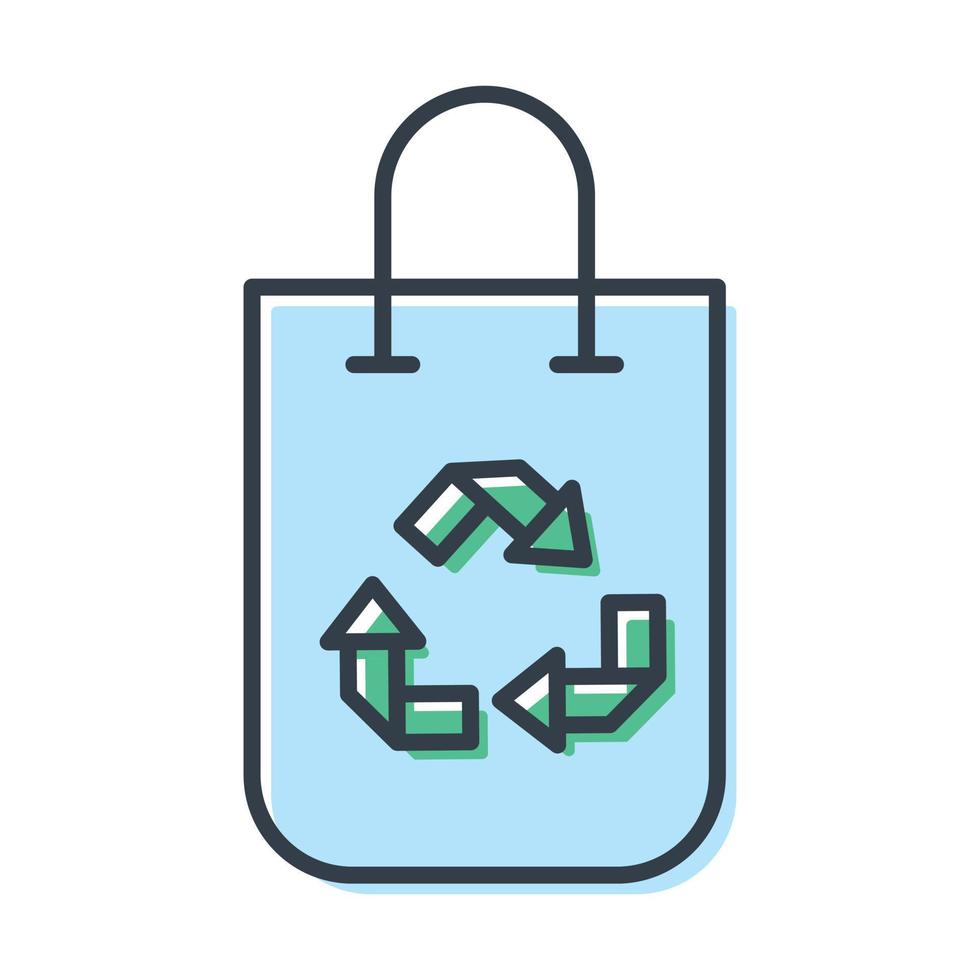 icono vectorial aislado de plástico o bolsa de compras con signo de reciclaje. vector