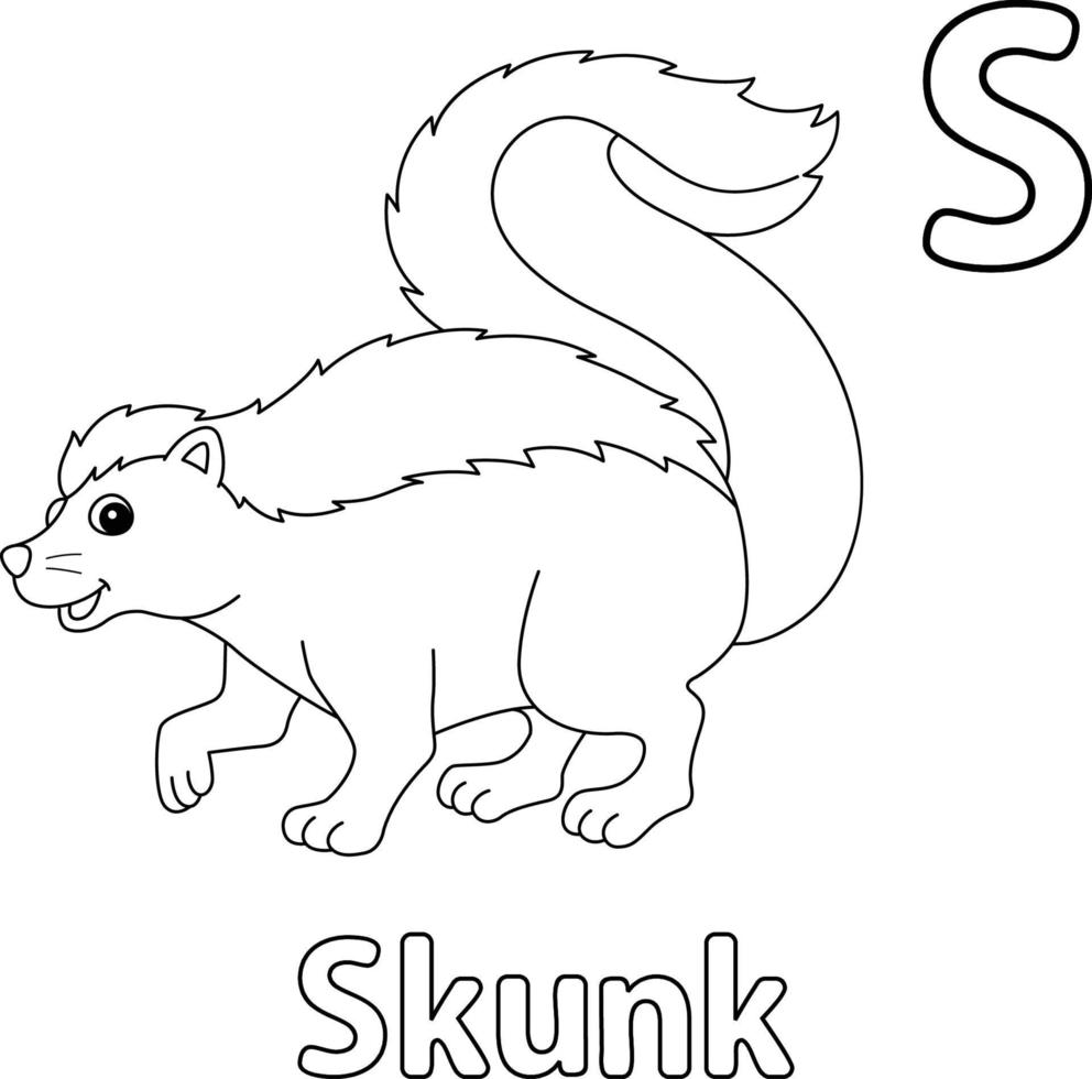 Skunk Animal Alphabet ABC Isolated Coloring Page S vector