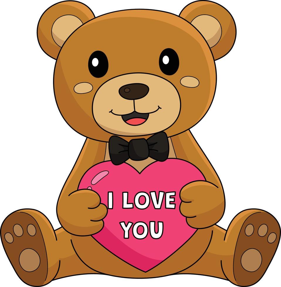 Valentines Day Teddy Bear Cartoon Colored Clipart vector