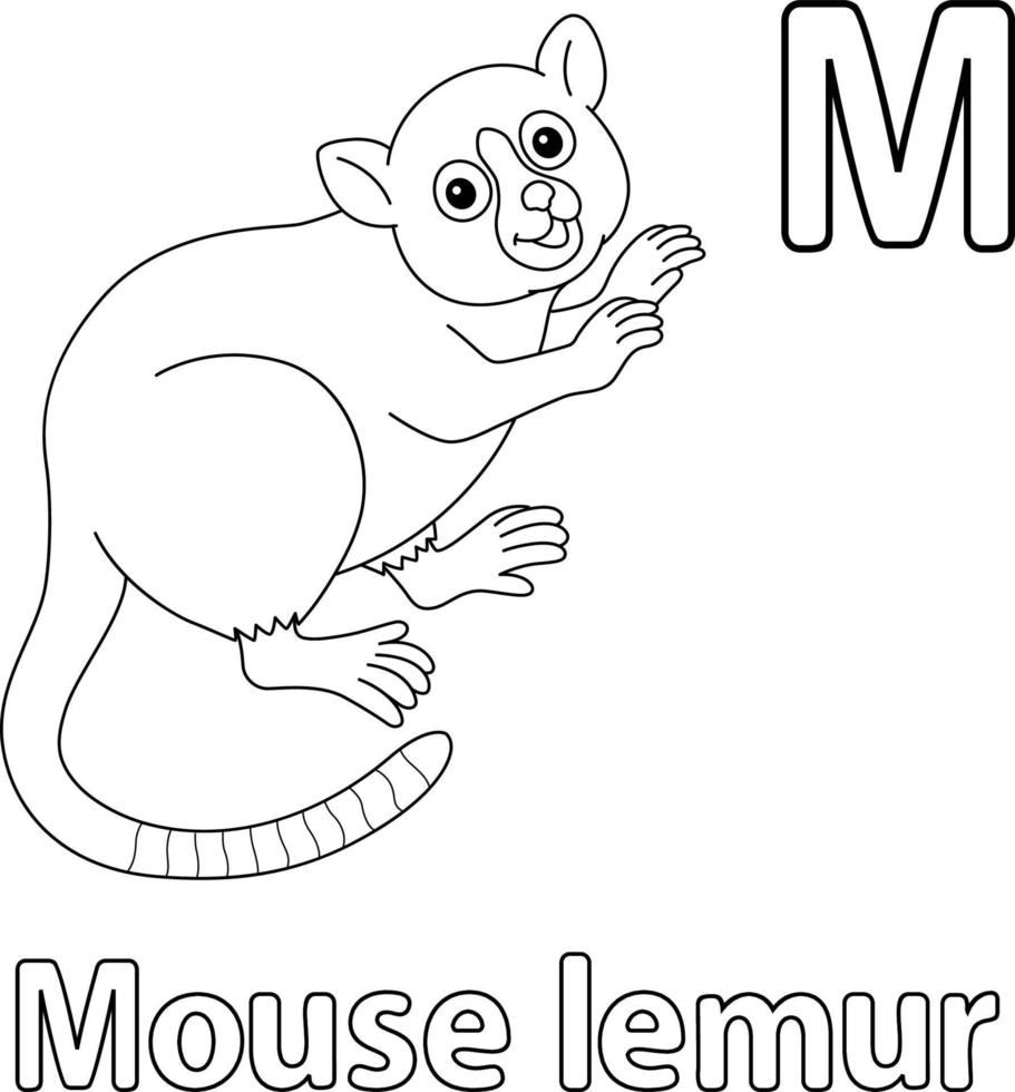 Mouse Lemur Alphabet ABC Isolated Coloring Page M vector