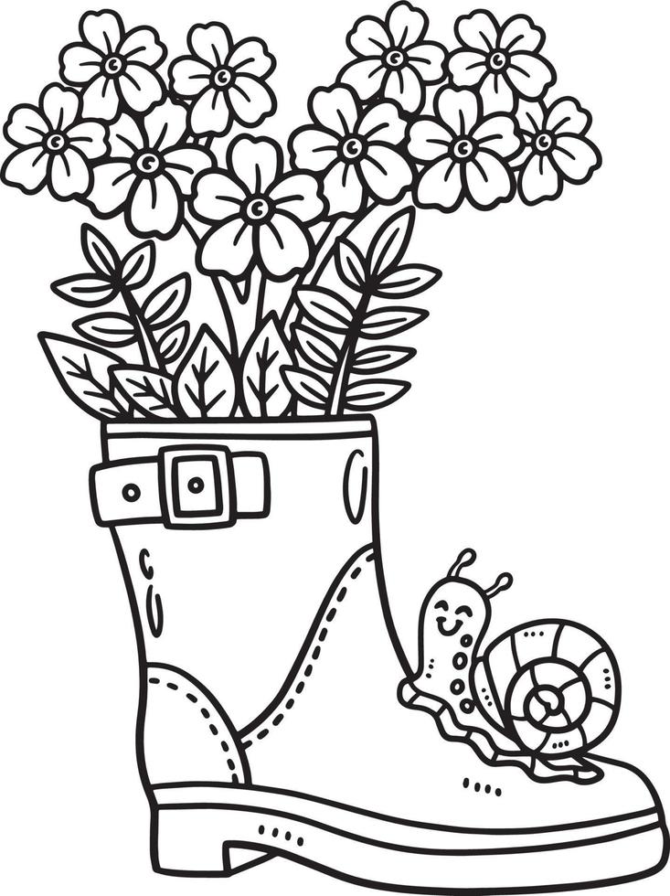 Spring Boot Planter Isolated Coloring Page vector