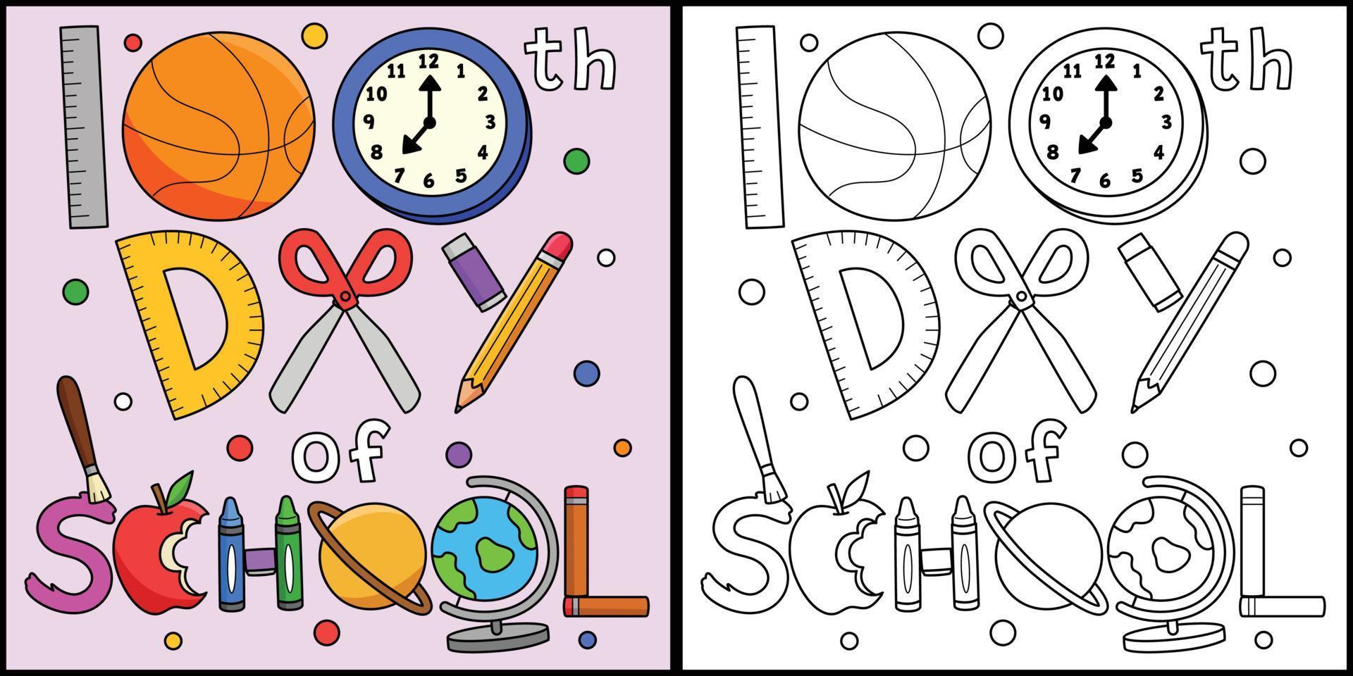 100th Day Of School Art Coloring Illustration vector