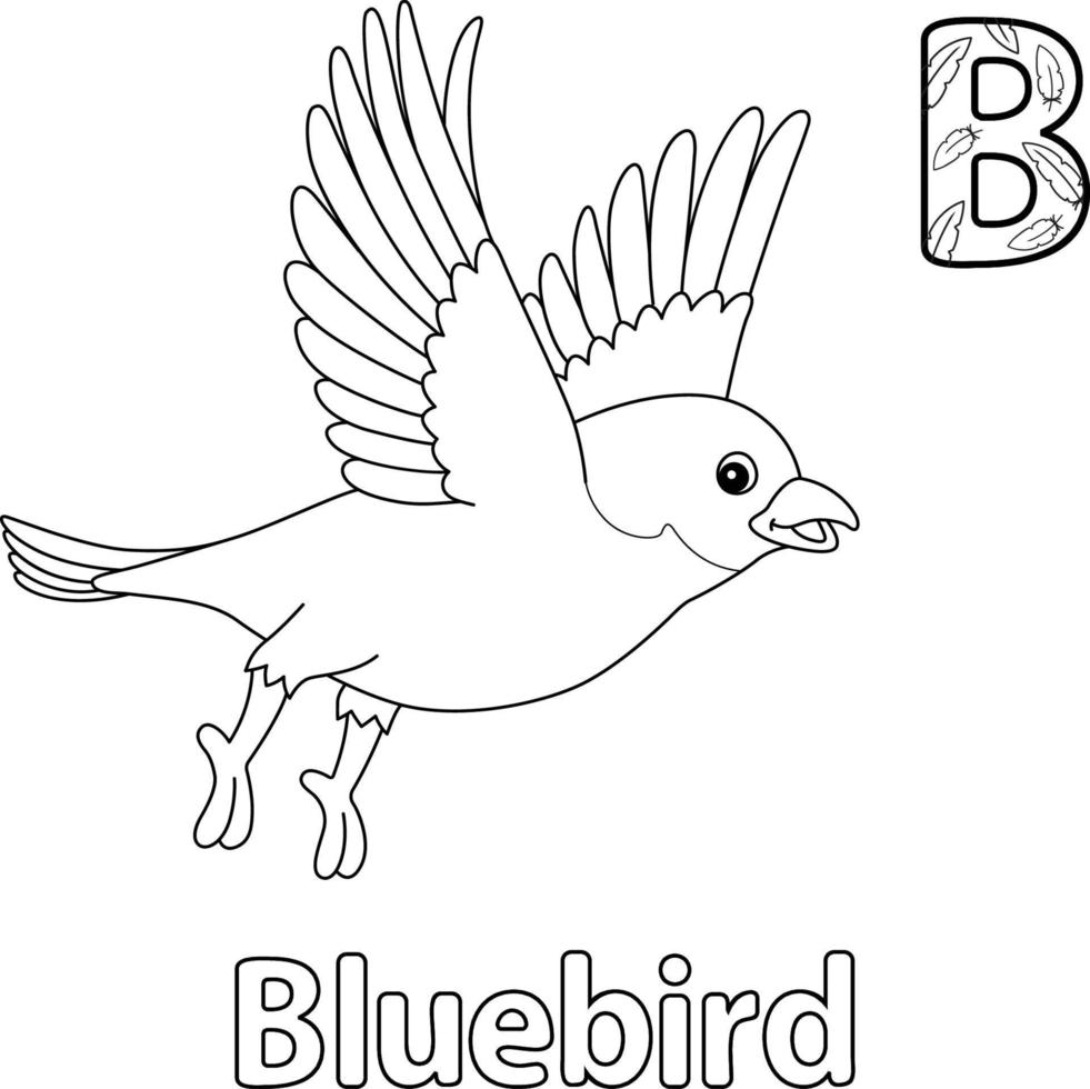 Bluebird Alphabet ABC Isolated Coloring Page B vector