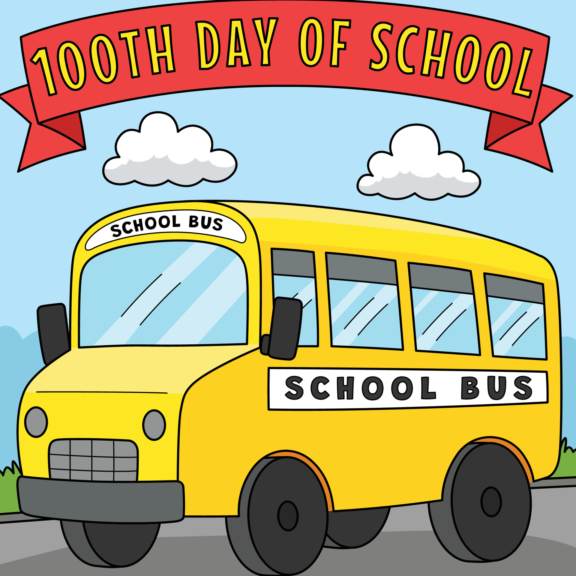 100th Day Of School Bus Colored Cartoon 15529364 Vector Art at Vecteezy
