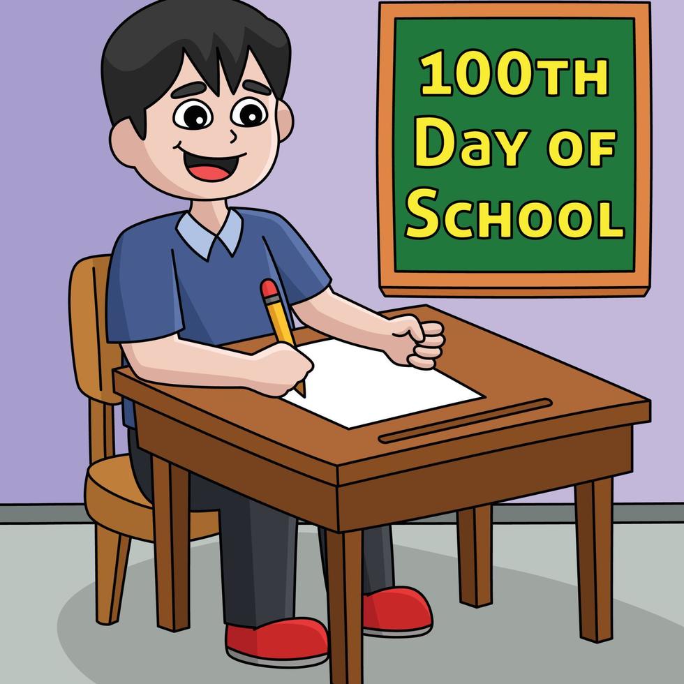 estudiante del día 100 de la escuela escribiendo en color vector
