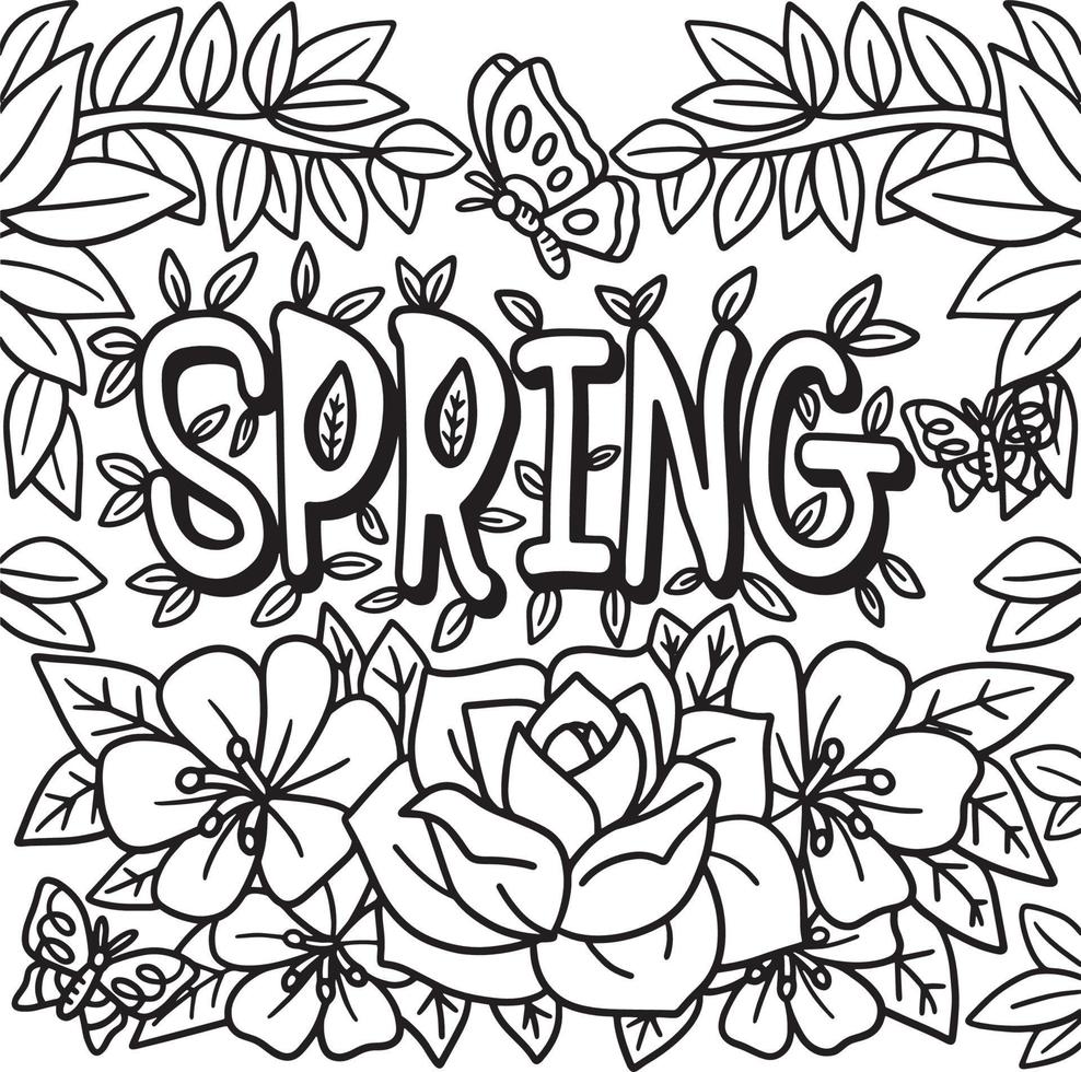 Spring Butterfly Flower Coloring Page for Kids vector