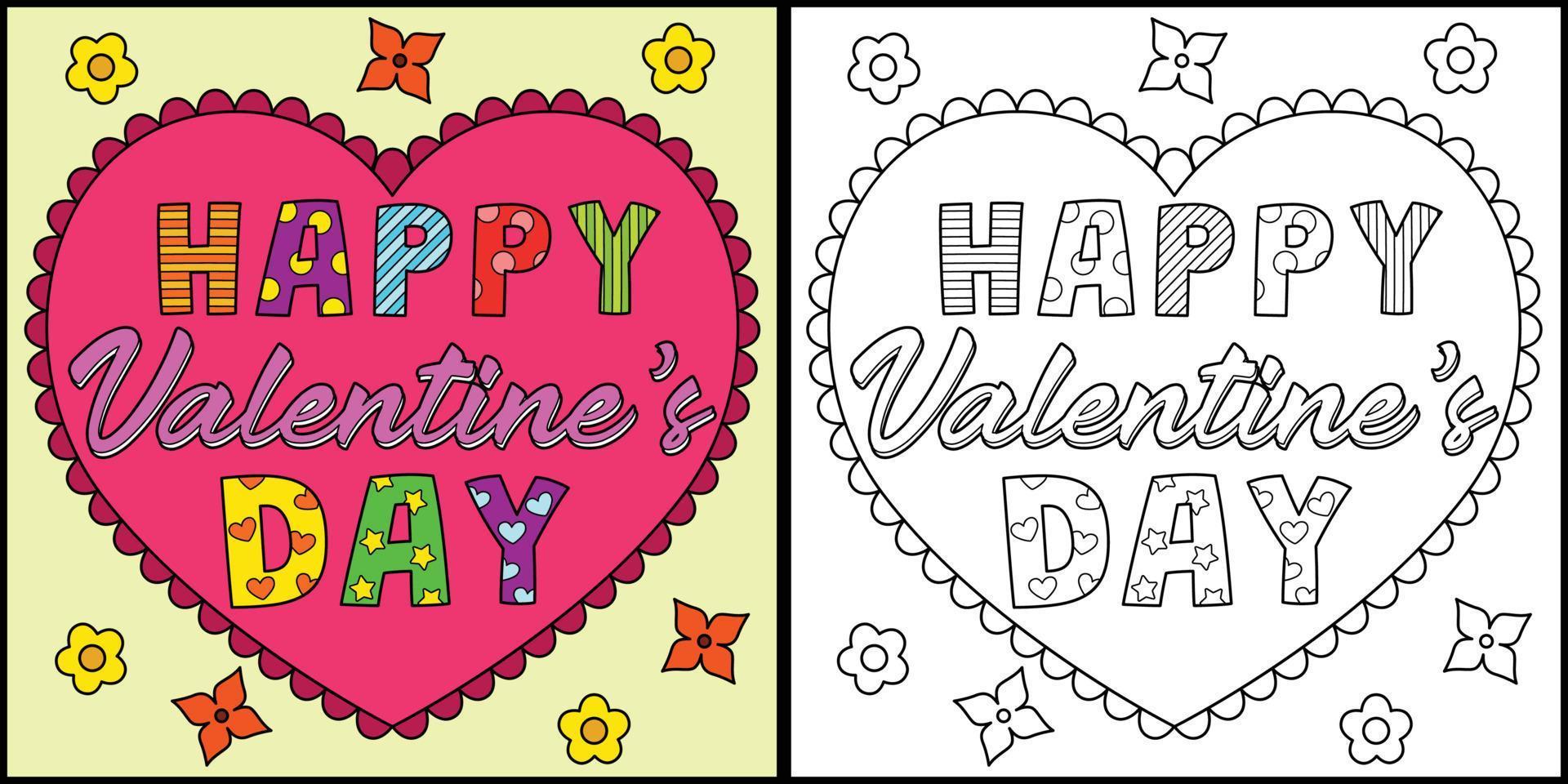 Happy Valentines Day Coloring Page Illustration vector