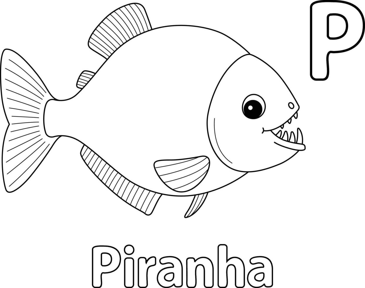 Piranha Alphabet ABC Isolated Coloring Page P vector