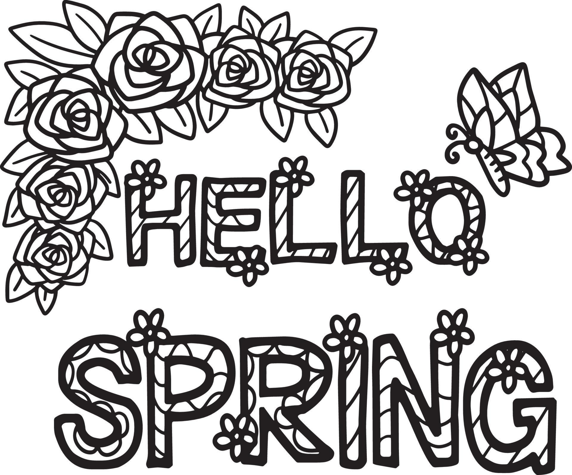 Hello Spring Isolated Coloring Page for Kids 15529387 Vector Art at