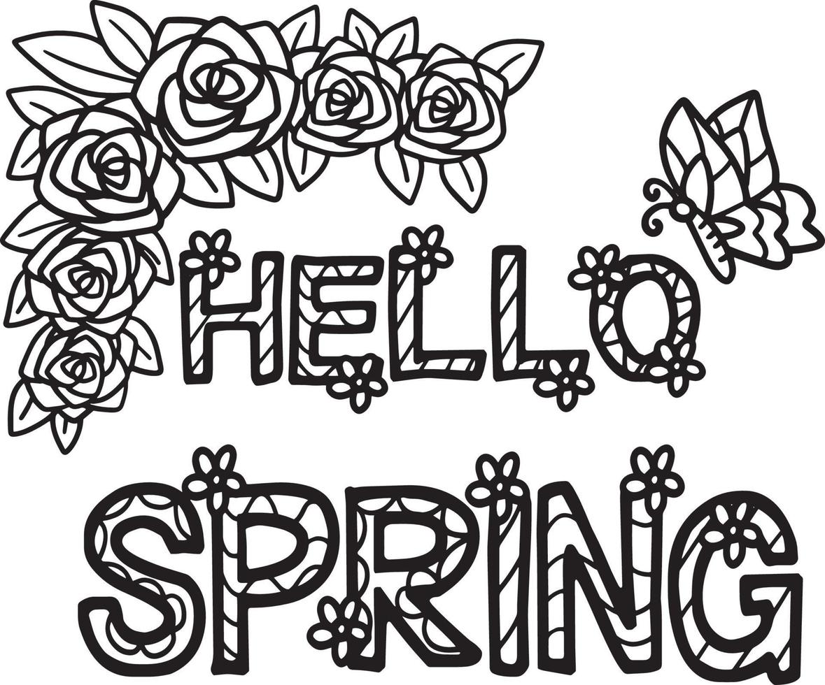 Hello Spring Isolated Coloring Page for Kids vector