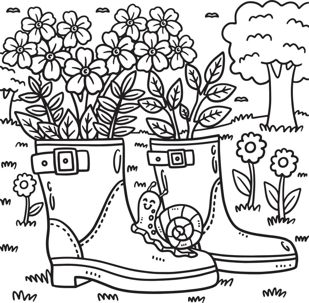 plantador de botas de primavera página para colorear para niños vector